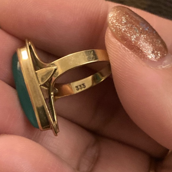 8k Gold Green Chalcedony Ring Navette Vintage - Picture 5 of 11